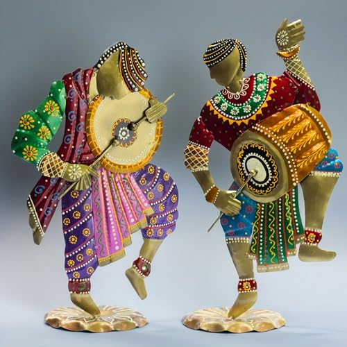 Image of KRAFTSKALA Handcrafted Chang Dancers Iron Metal Showpiece - Vibrant Rajasthani Folk Art Sculpture for Home Decor, 14 Inch