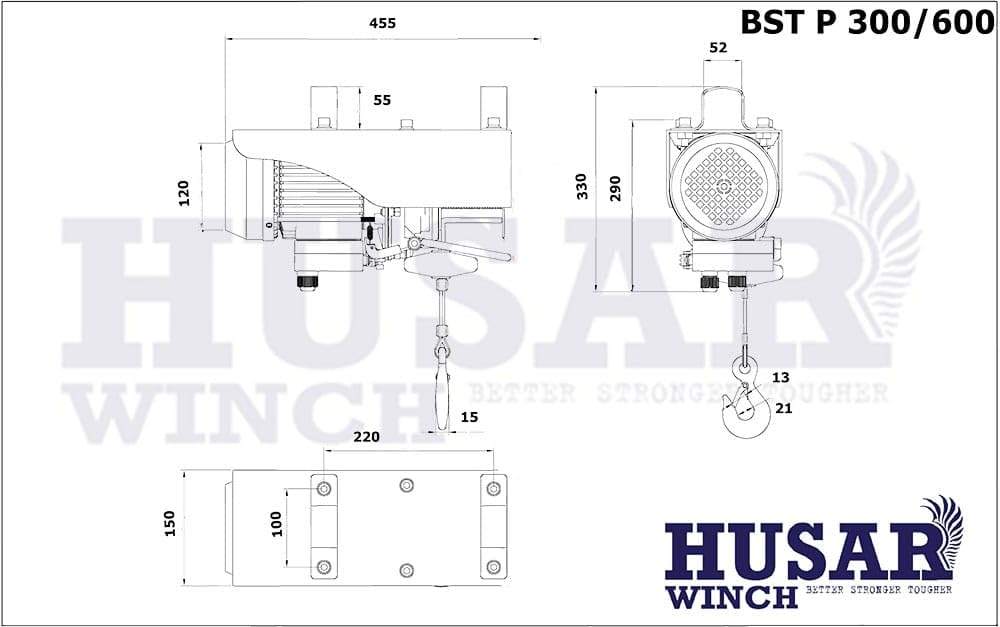 Wyciągarka Elektryczna 230V, uciąg 150/300 kg, Moc 650W, wysokość podnoszenia 18m, HOIST Wciągarka Warsztatowa - Lina 18m x 3mm, IP54 (Sterowanie Bezprzewodowe, 300/600 kg)