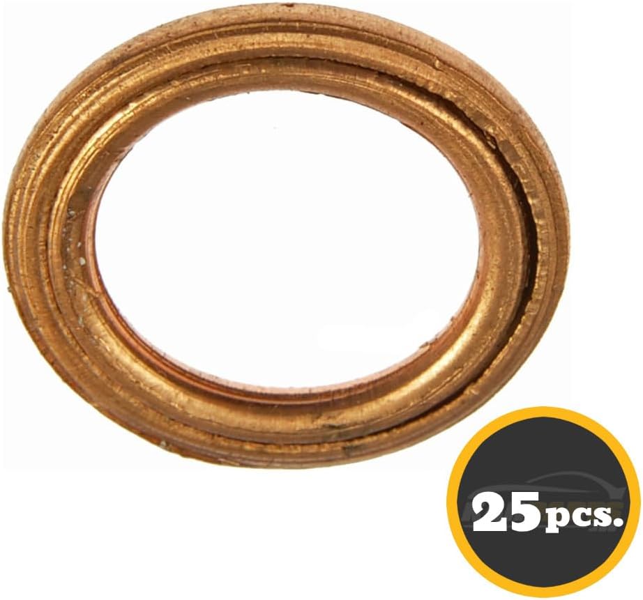 KarParts360 For Oldsmobile Custom Cruiser 1990 Engine Oil Drain Plug Gaskets | 25 Pieces | Copper | 0.488 Inches Inside Diameter | 0.701 Inches Outside Diameter | Replacement For 559563, N0138051