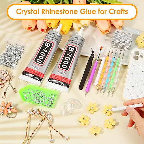 Image of B7000 Glue Clear with Precision Tip, 2Pcs 110mL Jewelry Bead Gem Glue, Strong Adhesive Bedazzling Glue with Silver Rhinestones, Dotting Pen Tool for Jewelry Making Fabric Clothes Shoes DIY Crafts