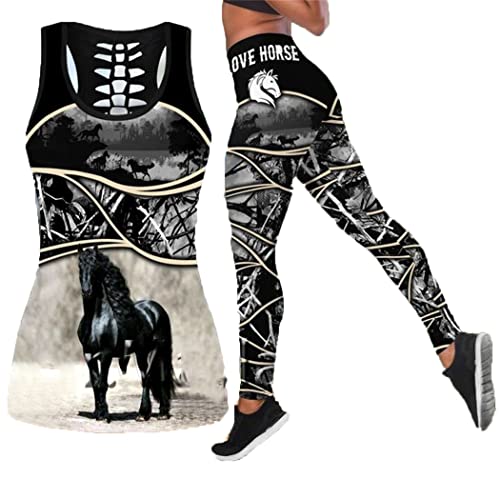 Débardeur creux femme imprimé 3D Love Horse débardeurs et leggings amples de sport taille 3XL