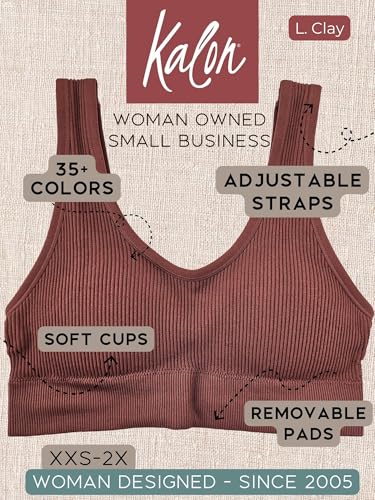 Kalon Women's 4 Pack Ribbed Bralette Crop Top Comfort Sports Bra4