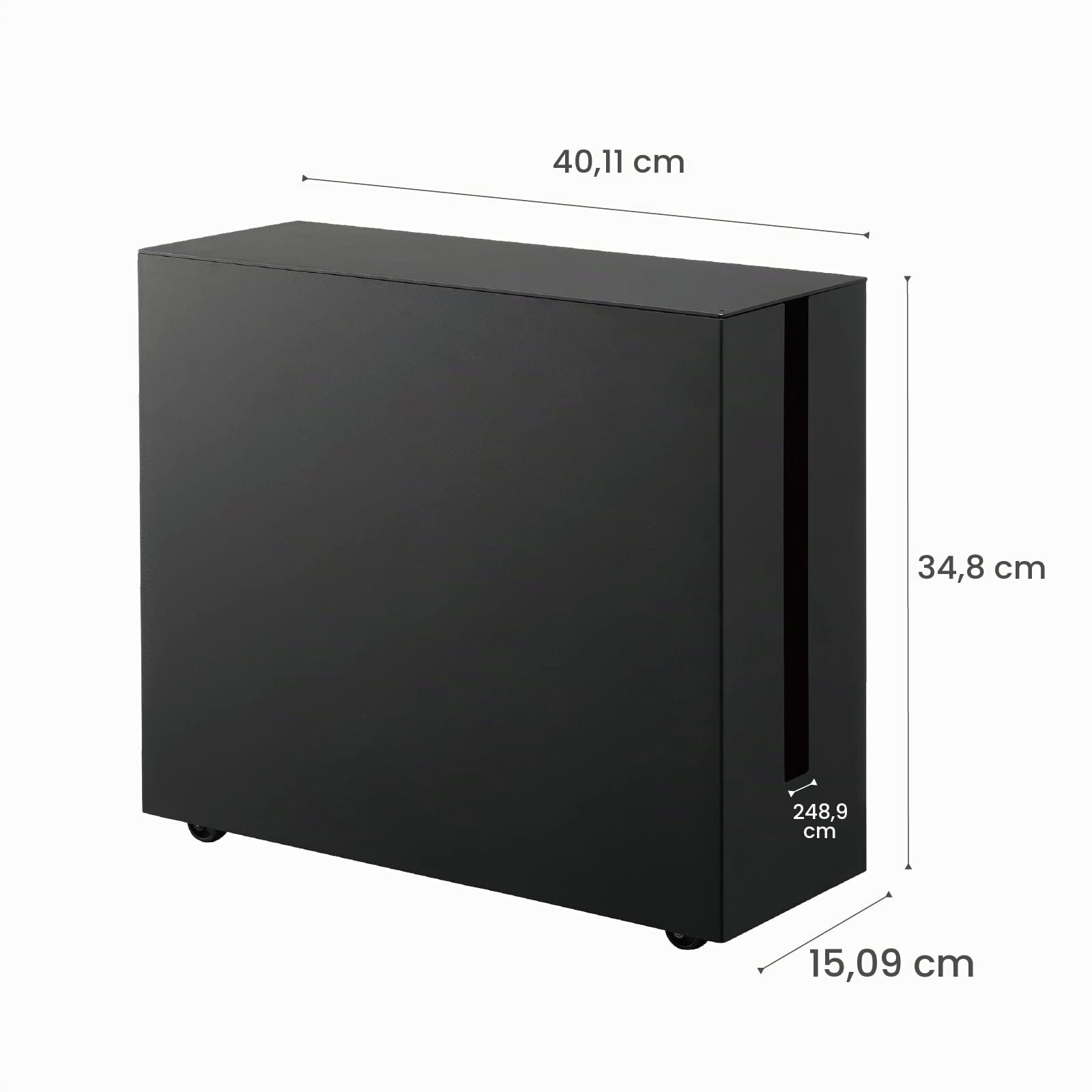 Yamazaki 5404 TOWER Scatola per cavi con rotelle, nero, acciaio, design minimalista, 15 x 40 x 34,5 cm (LxPxA)