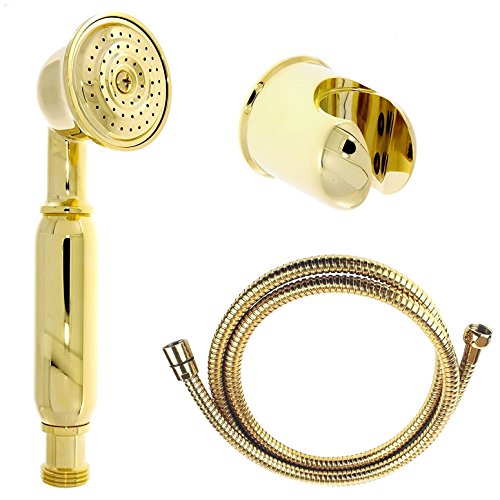 Deluxe: Goldenes Juego de ducha de mano ducha de mano + manguera + soporte de mano alcachofa de pared Oro Macizo Graf ducha