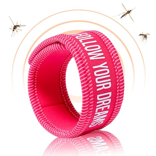 PARAKITO - Bracelet Anti-Moustiques Réutilisable - 2 Plaquettes Incluses aux Huiles Essentielles - 1 Mois de Protection - Sans DEET - Motif Follow Your Dreams Fushia - Taille Adulte