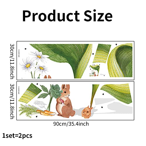 Bunny Big Leaf Wall Sticker Rabbits Flowers Peel And Stick Wall Art Decals Lovely Animals Window Sticker Decor For Living Room Kids Bedroom #TOP4
