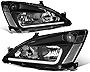 [Halogen Model] Factory Style L-Styling LED DRL Headlights Assembly Compatible with Honda Accord 7th Gen UC1 03-07, Driver and Passenger Side, Black Housing Clear Corner