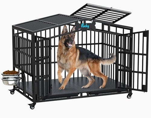 EasyCom 48 Inch Dog Crate with Bowls