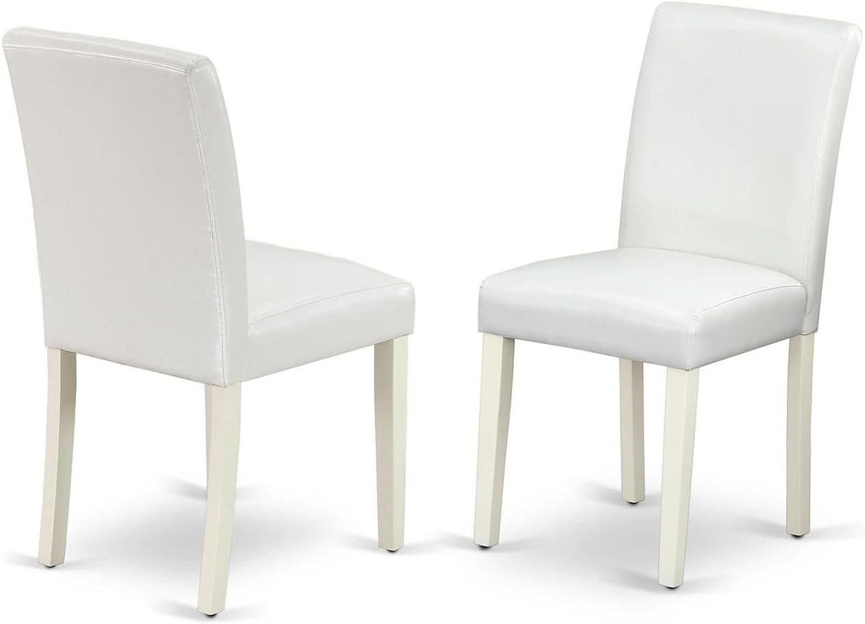 East West Furniture ABP2T64 Classic Parson Dining White Faux Leather Upholstered Chairs, Set of 2