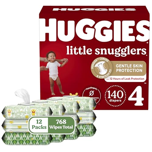 Image of Huggies Little Snugglers Size 4 Baby Diapers + Wipes Bundle: 140 Count Diapers & 768 Count Wipes