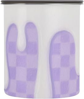 Purple Ice Cream Plaid Checked Designed Dry Food Storage Containers Stainless Steel Food Storage Canisters Stackable Push Button