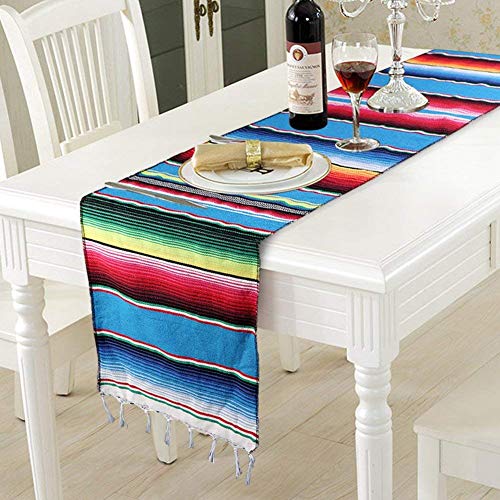 Minilife Mexican Serape Table Runner Colorful Cotton Fringe Blanket For Mexican Party Outdoor Wedding Kitchen Decorations #TOP2