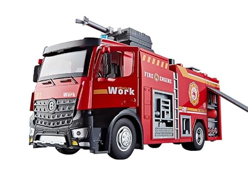 合金消防車のおもちゃ34*18*14 cm 1200 gはしご付き建設玩具車子供のおもちゃ建設車両緊急車両消防シリーズ作業車LED屈折はしご車男の子子供の日誕生日クリスマスプレゼント(消防車-赤) (タンク車)