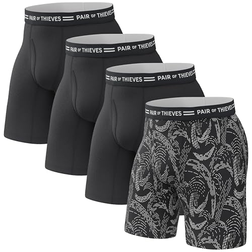 Pair of Thieves Every Day Kit Soft Cotton Long Boxer Briefs for Men Pack (4 Pack), Black, Large