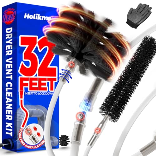Holikme 32 Feet Dryer Vent Cleaner Kit, Upgrade Flexible Lint
