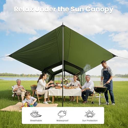 Image of ABORON Inflatable Camping Tent, 4 /6 /8 /10 /12 Person Easy Setup Blow Up Tent with Hand Pump, PU3000mm Waterproof 4 Season Glamping Tent for Outdoor Camping
