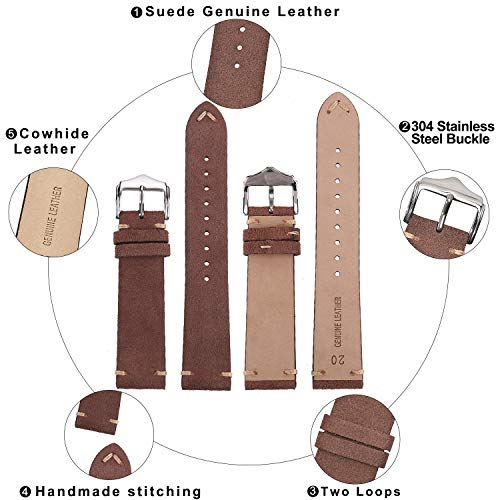 Leather Watch Bands 18mm for Men EACHE Vintage Watch Straps Dark Brown for Women Suede Leather Replacement Watchband