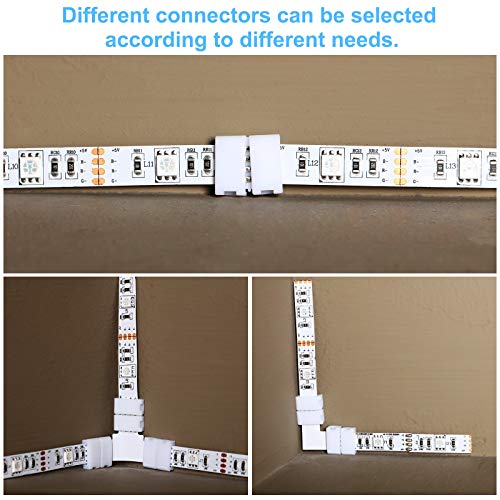 Mudder 40 Pieces Led Strip Lights Connectors 4-Pin Rgb Strip Lights Connector T-Shape Solderless Led Adapter Light Connectors L-Shape 10 Mm Solderless Connector For 5050 Rgb Strip Light (White) #TOP5