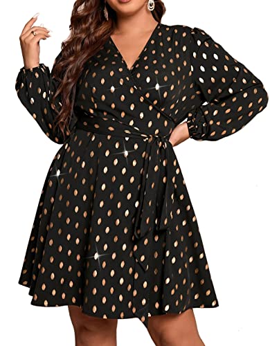 Image of RED DOT BOUTIQUE 836 - Chiffon Long Sleeves Wrapped V Neck Long Waist Ties Club Solid Black Dress Plus Size