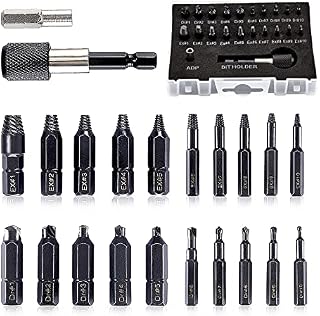 ColumPRO 22-Piece Damaged Screw Extractor Set, HSS 6542 -Steel 68 HRC Hardness,Double,for Damaged Screws 2-12 mm,with Magnetic Extension Bit Holder & Socket Adapter, Black