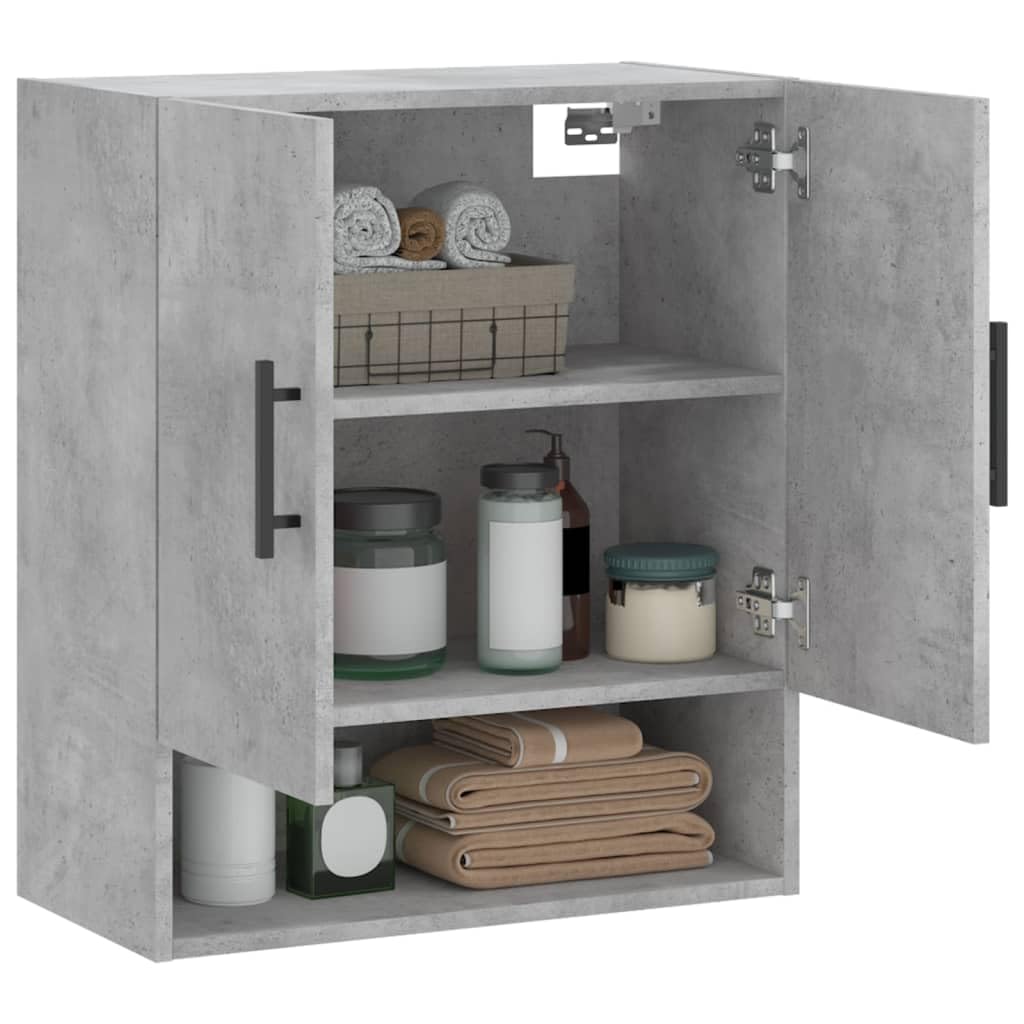 Armadio da parete grigio cemento, 60 x 31 x 70 cm, moderno pensile in legno per soggiorno, cucina e corridoio, mobiletto sospeso con molto spazio