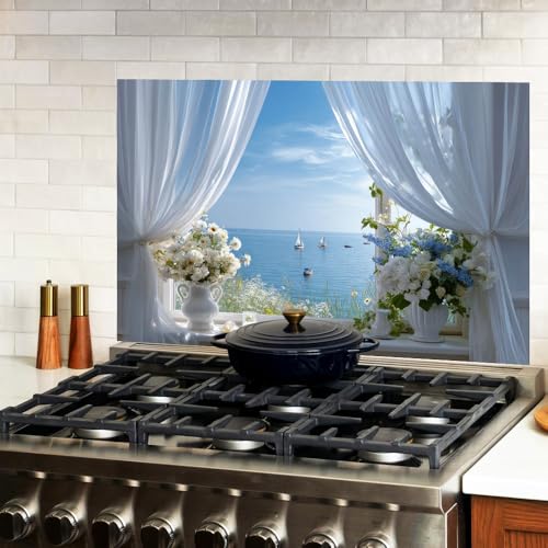 Image of Coastal Sailboat Window Backsplash Peel and Stick, 35.4x23.6 in