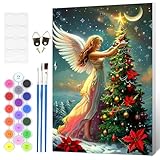 HEIBAGO Christmas Framed Paint by Numbers Kit for Adults, Paint by Numbers for Adults Beginner, Adult Paint by Number Kits Angel on Canvas, Painting by Numbers for Gift Home Wall Decor 8x12 Inch