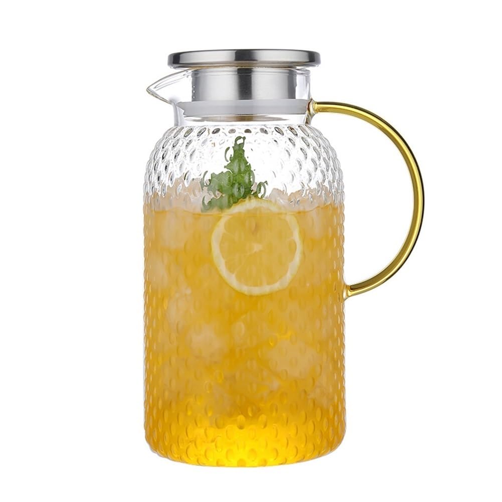 MYUYEE Water Carafe Water Carafe 1.9L Glass Pitcher With Lid And Handle Water Kettle Hot & Cold Beautiful Lightweight Beverage Jug Water Jugs