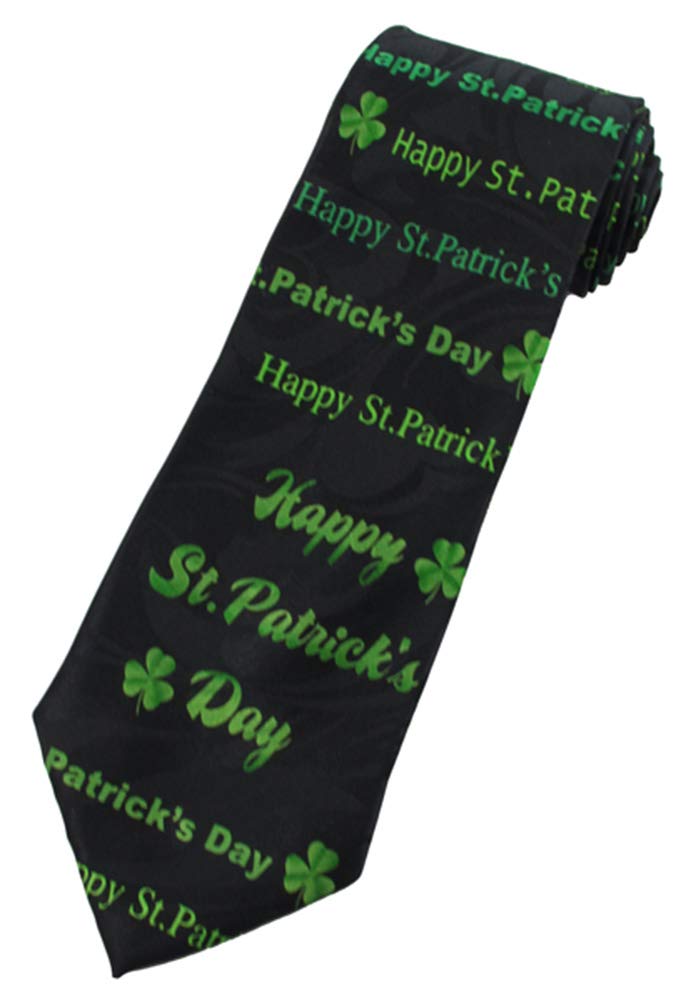 Sunrise Outlet Jacob Alexander Men's Happy Saint Patrick's Day Shamrocks Regular Length Neck Tie - Black