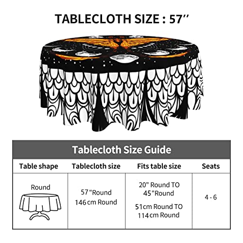 Surdol Halloween Witchy Moth Moon Phase Round Tablecloth Linen Waterproof Stain Resistant Table Cloth Thicken Table Cover For Kitchen Party Tabletop Decor 57 Inch #TOP4
