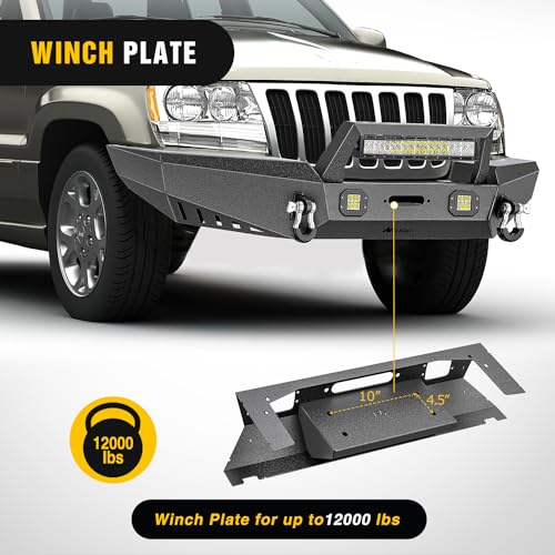 Image of Nilight Front Bumper Compatible for 1999 2000 2001 2002 2003 2004 Jeep Grand Cherokee WJ with Winch Plate Offroad 120W Light Bar 18w LED Pods