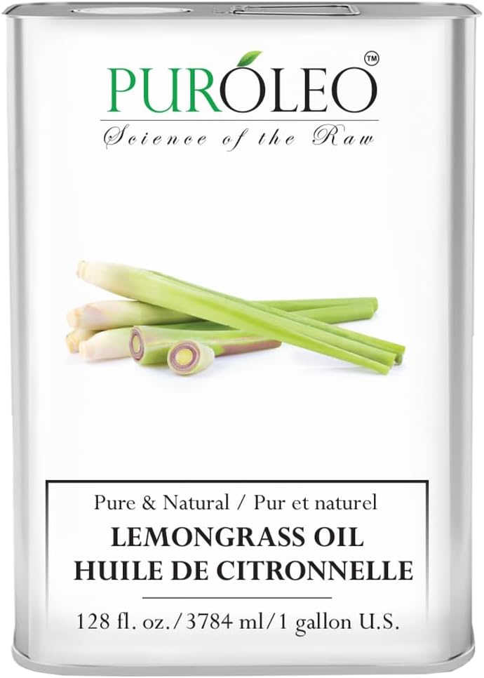 PUROLEO Lemongrass Essential Oil 128 Fl Oz/3785 ML (Packed in Canada) for Aromatherapy and Skin Care - 100% Pure, Lemongrass Oil for Diffuser, Massage, and DIY Recipes