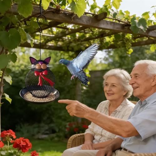 Mangeoire pour oiseaux chat en métal : stop aux écureuils au jardin - 3