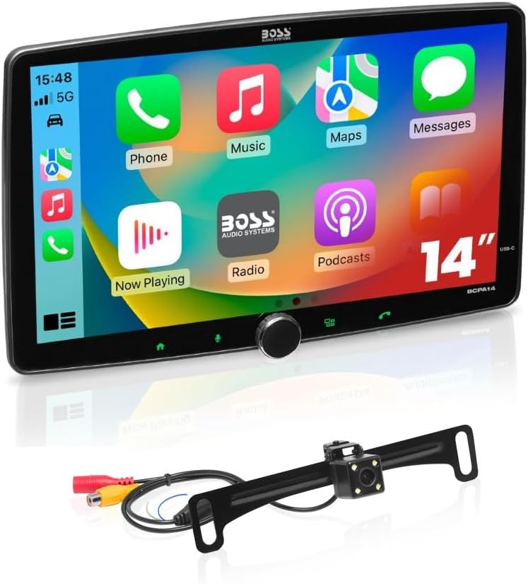 BOSS Audio Systems 14 Inch Single Din Car Stereo with Apple CarPlay, Android Auto + Backup Camera