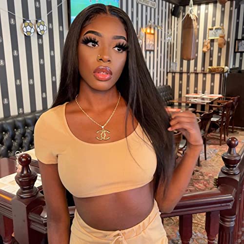Original Queen Lace Front Wigs Human Hair Straight 20Inch 4X4 Lace Front Wig Pre Plucked Hairline 100% Human Hair Wigs for Black Women 150% Density Brazilian Real Hair Wig 1B Black Color