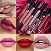 QiBest 8pcs Matte Liquid Lipstick with Lip Plumper Makeup Set Velvety Long Lasting High Pigmented Nude Waterproof Lip Gloss Kit Girls Women Make Up Gift Set