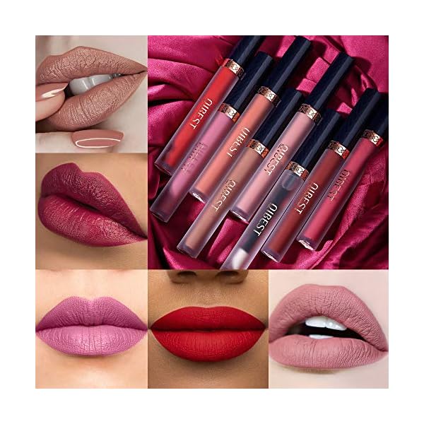 QiBest 8pcs Matte Liquid Lipstick with Lip Plumper Makeup Set Velvety Long Lasting High Pigmented Nude Waterproof Lip Gloss Kit Girls Women Make Up Gift Set
