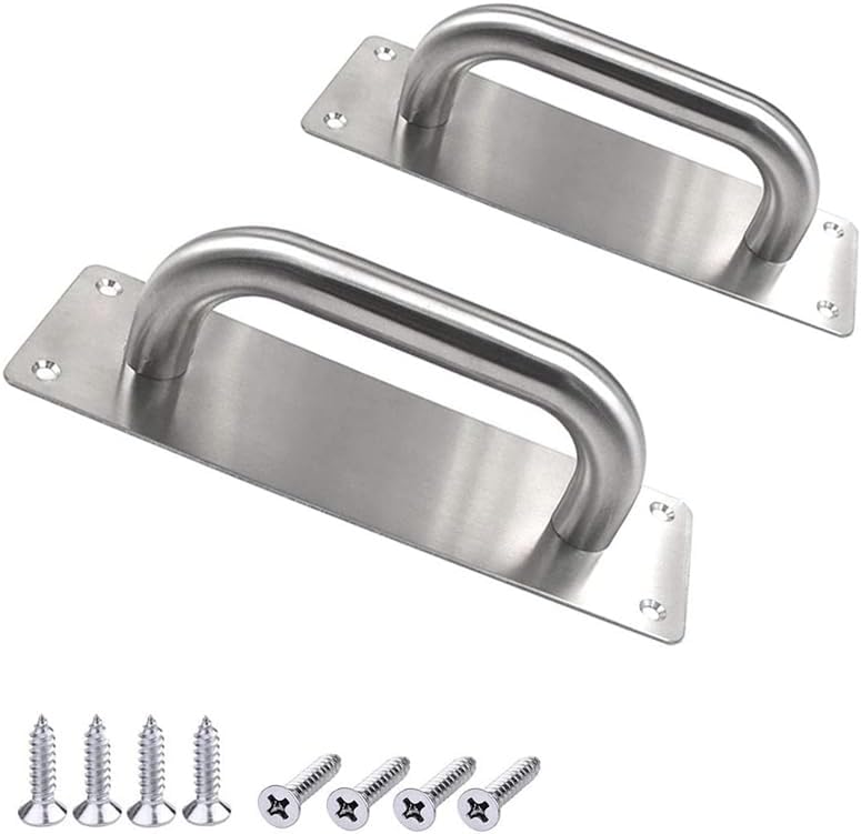2 Pack Pull Push Door Plate Handle 8inch Stainless Steel Heavy Duty Sliding Barn Door Pull for Shed Cupboard Toilet Cabinet Garage with Mounting Screws,Silver,200mmx65mm (Rectangle)