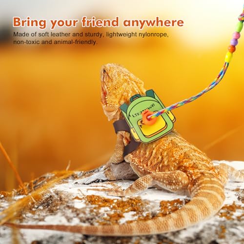 Image of LIKZINWA Bearded Dragon Lizard Leash Harness,4 Size Pack Adjustable Small Animal Harness for Reptile and Small pet (Schoolbag)