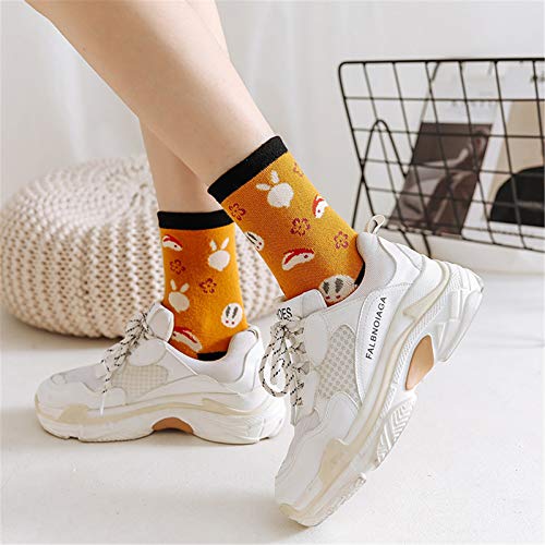5Pairs Japanese Style Flip Flop Socks for Women Cartoon Cat Cotton Tabi Split Toe Sock Medium - Thumbnail 3