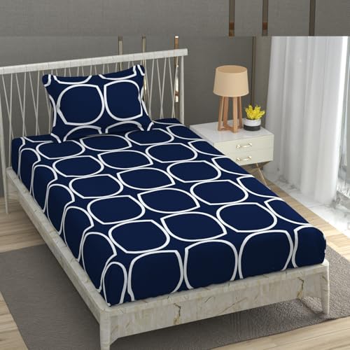 Image of Vram Premium Heavy Cotton Flat Bedsheets with 1 King Size Pillow Covers || Single Bed 350 TC || 60 x 90 Inch Single Size Flat || :- Blue Round