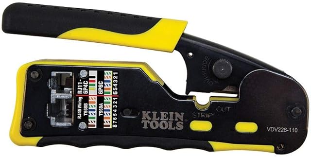 Klein Tools Pass-Thru Modular Wire Crimper, All-in-One Tool Cuts, Strips, Crimps, Fast and Reliable VDV226-110, Yellow/Black, Pack of 1