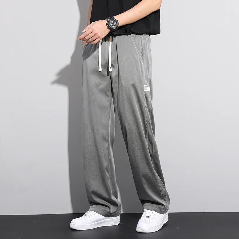 Men's Jeans Spring Summer Baggy Straight Pants Drawstring Elastic Waist Korea Casual Trousers3