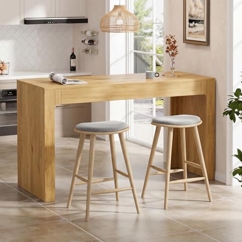 55” Bar Table，Long Bar Table with Oak Finish Tabletop，Modern Counter