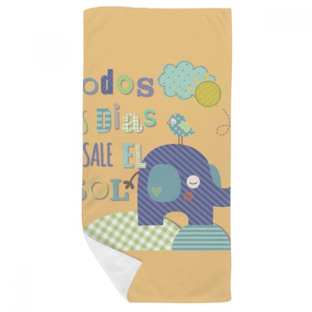 Serviette de bain 35x70cm en tissu doux avec imprimé cartoon éléphant jaune