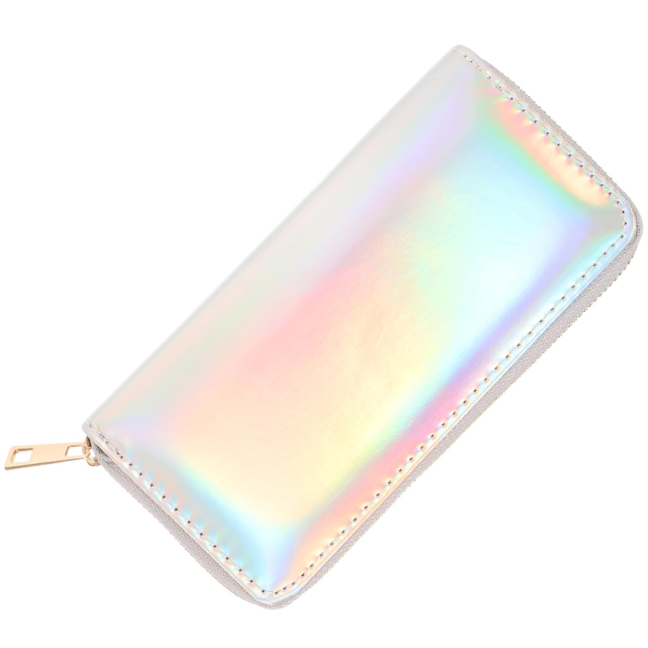 TENDYCOCO Sparking Cell Pouch Wallet Clutch Pu Women Female Coin Leather Long Wallets Credit Rainbow Portfel Shining Silver Zipper Holographic Slim