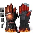 Heated Gloves, 7.4V Rechargeable Hand Warmer for Men Women, Up to 8 Hours, 3 Heat Settings, Windproof Thermal Fleece 3-Finger Magnetic Flip for Hunting/Fishing/Photography/Drone, Touchscreen XXL