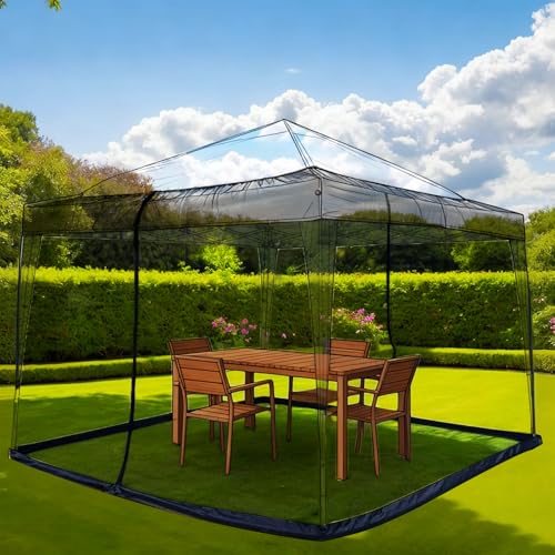 Moustiquaire pour pavillon 3x3m, filet anti-insectes zippé, pergola réglable, mailles fines,...