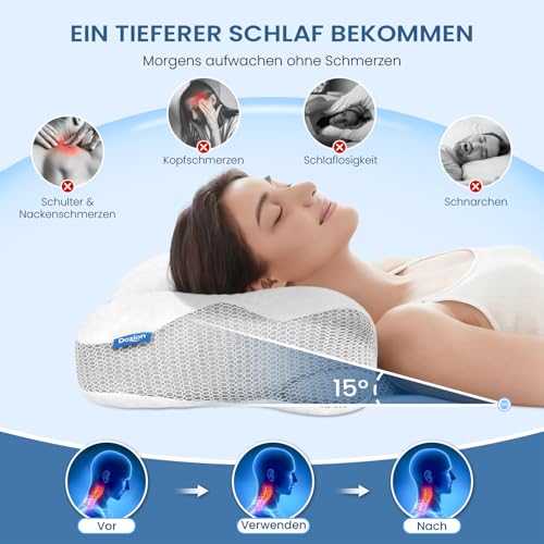 Dozion Nackenkissen Kopfkissen Memory Foam Kissen, Ergonomisches Kopfkissen Seitenschläferkissen,Halswirbelkissen Stützendes Nackenkissen Schlaf Kissen Pillow für Seiten Rücken & Bauchschläfer(1 Pcs)