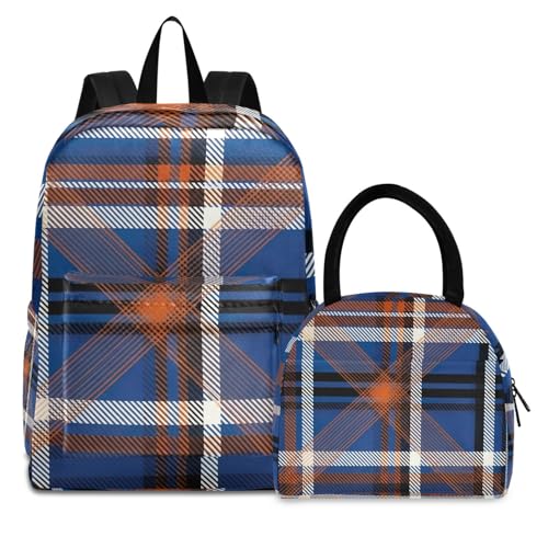 Mochilas para niños escolares impermeables con lonchera juego de rayas azules y libros